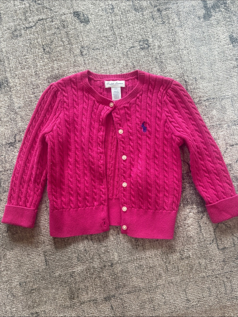 Ralph Lauren Girls' Fuchsia Cable-Knit Cardigan